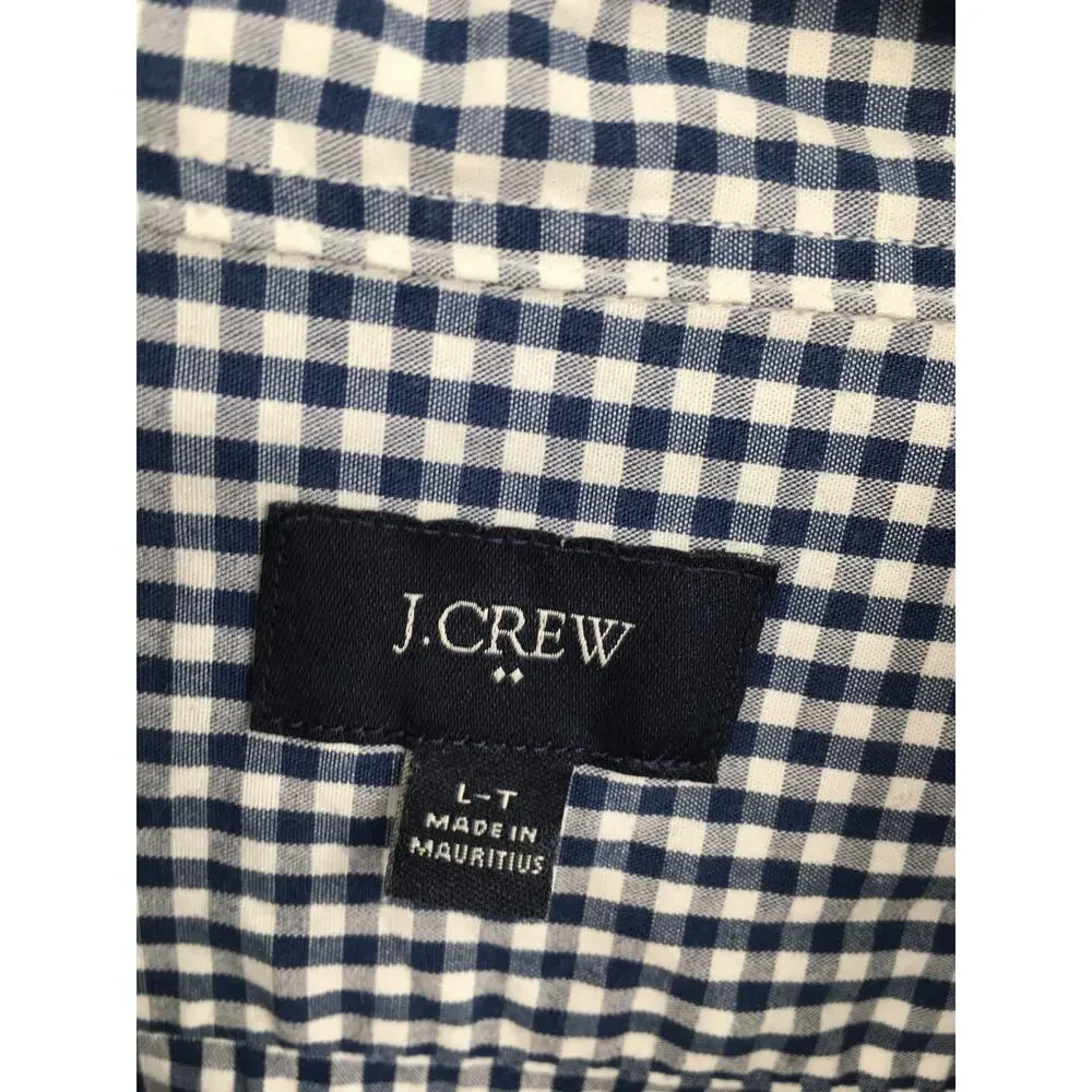 J. Crew Check Pattern Button Front Long Sleeve Shirt Blue Size Large Tall